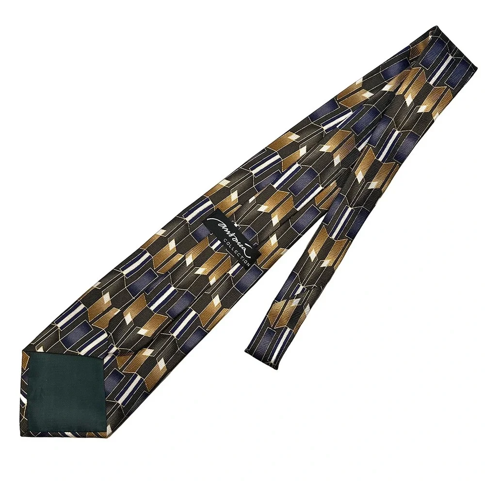 ANTONIA COLLECTION Men's Geometric Pattern Tie • 100% Silk‎ • olive, gold, blue